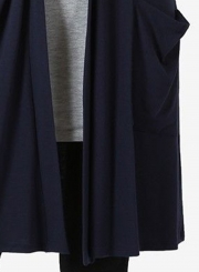 Navy Casual Long Sleeve Open Front Cardigan With Pockets