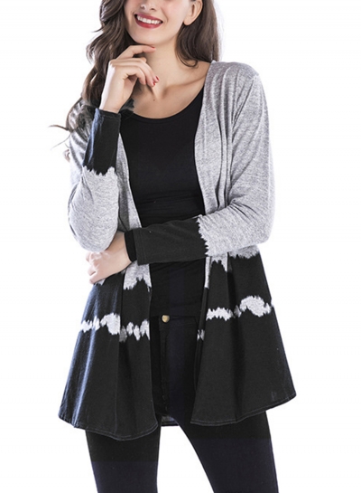 Casual Dyed Long Sleeve Collarless Open Front Long Cardigan zecalaba.com