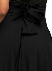 Black Solid High Waist Pockets Bow Tie Pleated Swing Long Skirts