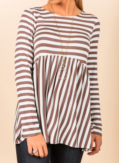 Casual Striped Round Neck Long Sleeve Loose Tee zecalaba.com