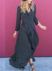 Black High Waist Polka Dot Slit Maxi Dress