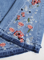 Blue Slim Embroidered Faded Flared Jeans