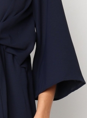 Navy Waist Bow Design Irregular High Low Dress