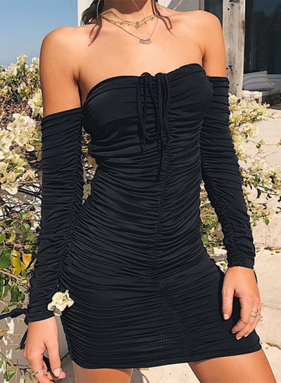 Black Sexy Off Shoulder Bodycon Dress zecalaba.com