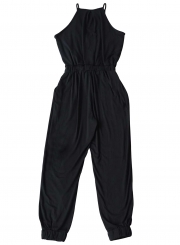 Black Spaghetti Strap Elastic Waist Jumpsuit