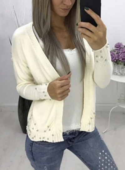 Casual Long Sleeve Open Front Solid Color Short Cardigan zecalaba.com